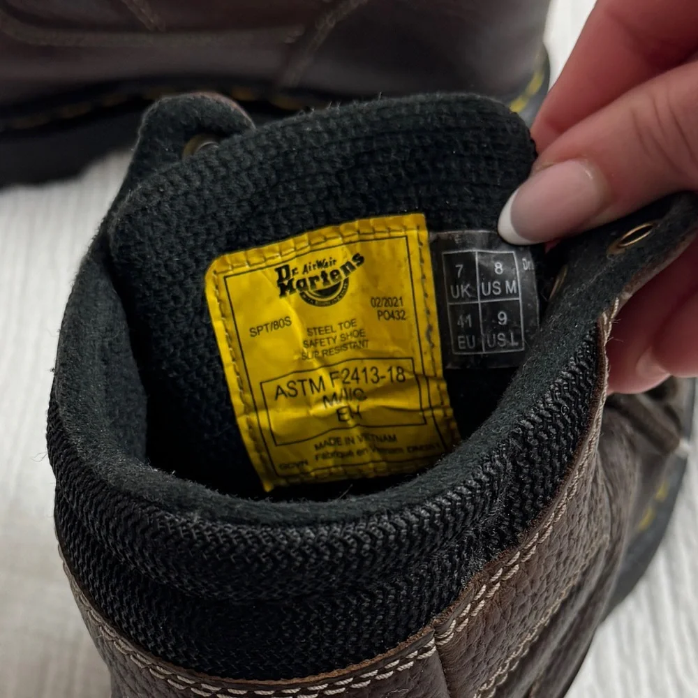Dr. Martens DMs Industrial Steel Toe Boots 8M 9W Work Safety Brown Leather Rare
